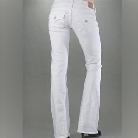 True Religion Joey Jeans 27 White Y2K Flare Low Rise Tonal Stitch Twisted Seams - Picture 2 of 12